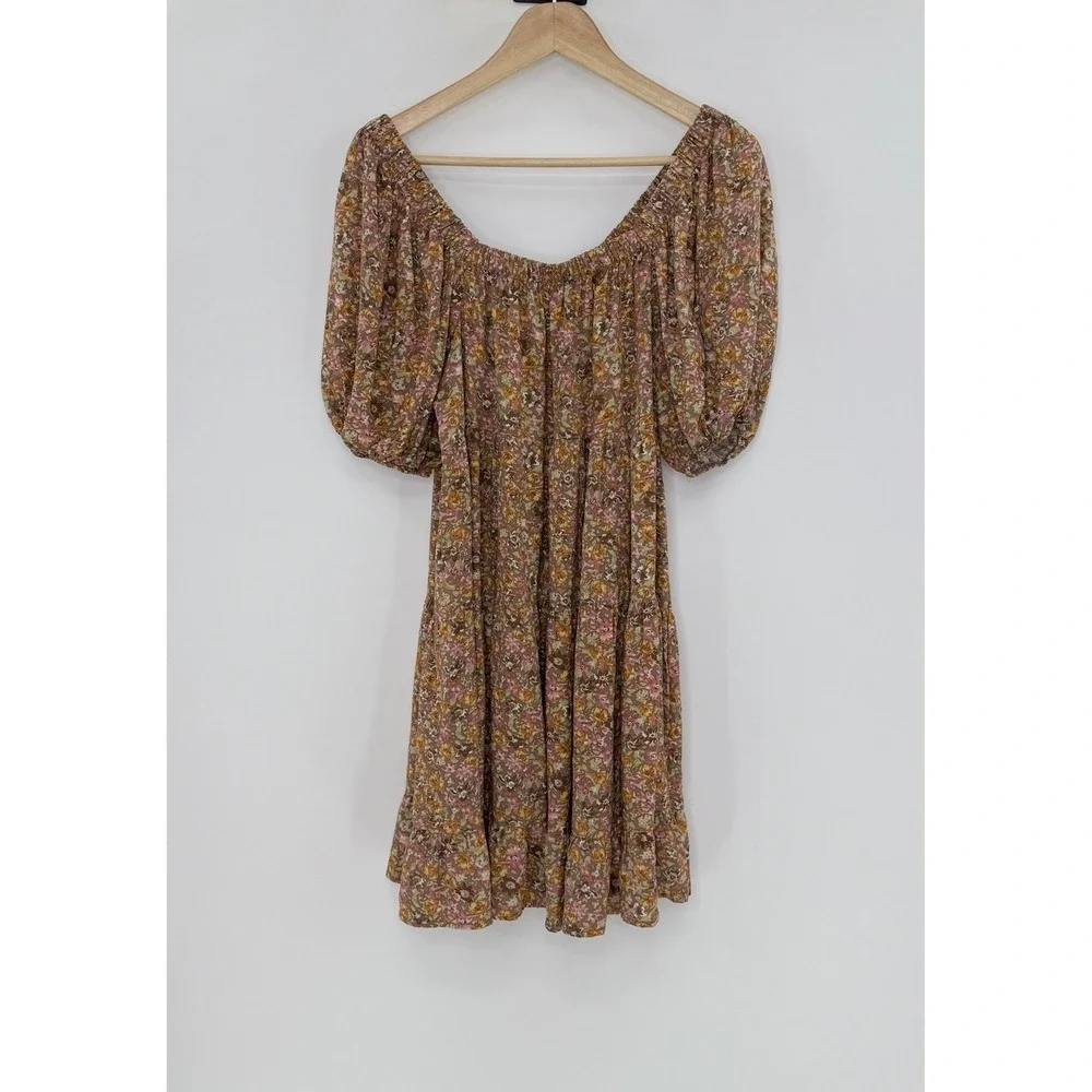 Wild Fable Women's Brown Floral Tiered Dress Size Large Cottage Boho Feminine - Picture 1 of 7